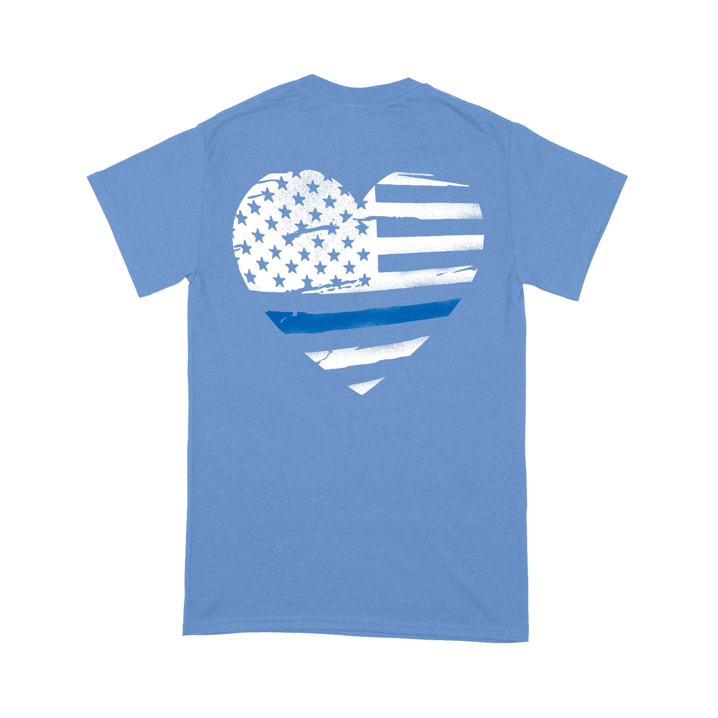 Thin Blue Line Distressed Heart (Front & Back) Standard T-Shirt Police Tee