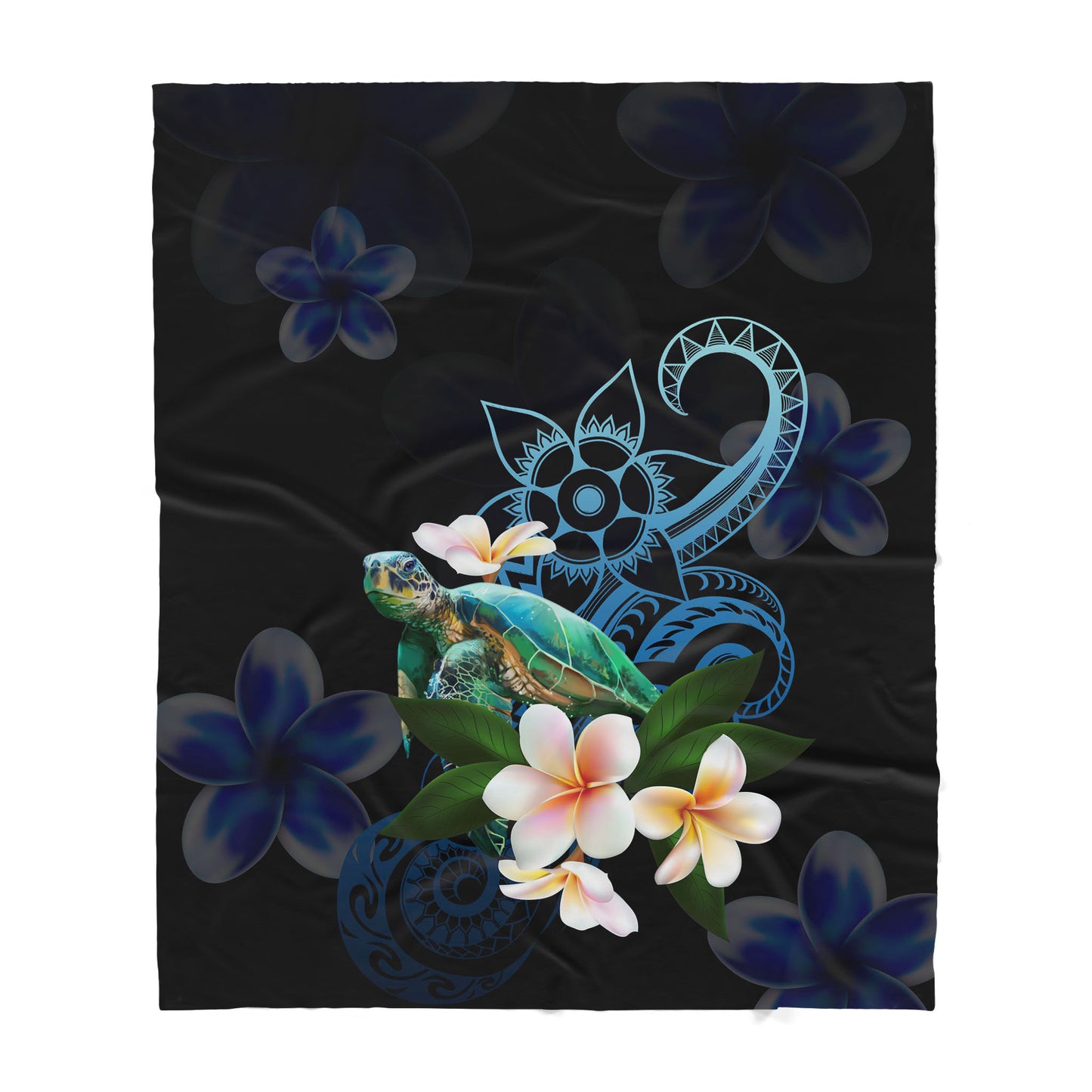 Amazing Polynesian Turtle With Frangipani Sherpa Blanket ML
