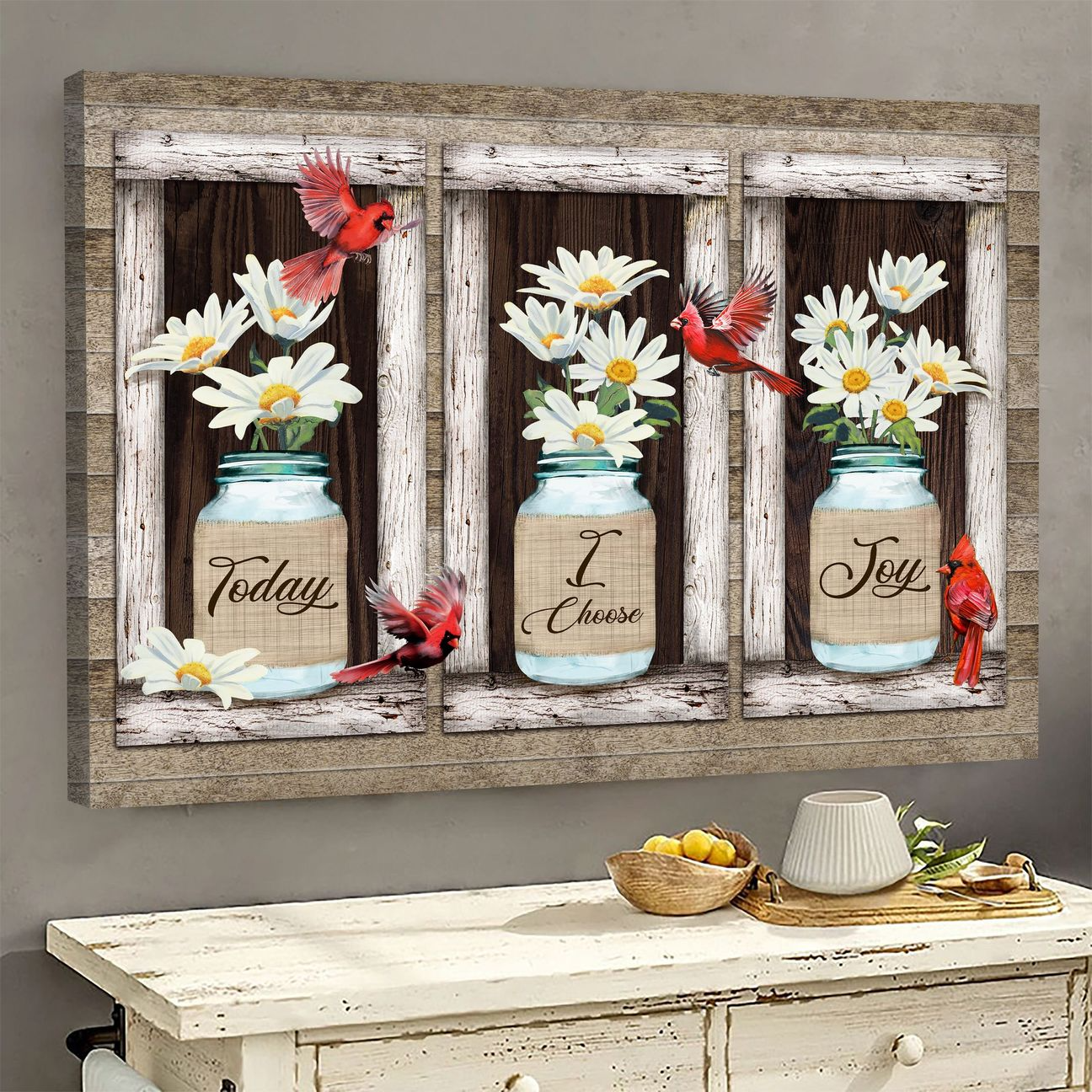 Beautiful cardinal and daisy Today I choose joy Bible Christian Jesus Landscape Canvas Print - Wall Art