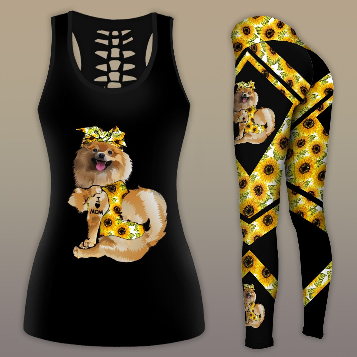 Sun Flower Pomeranian Dog COMBO TANK+LEGGING Outfit for women PL100403 - Amaze Style™-Apparel
