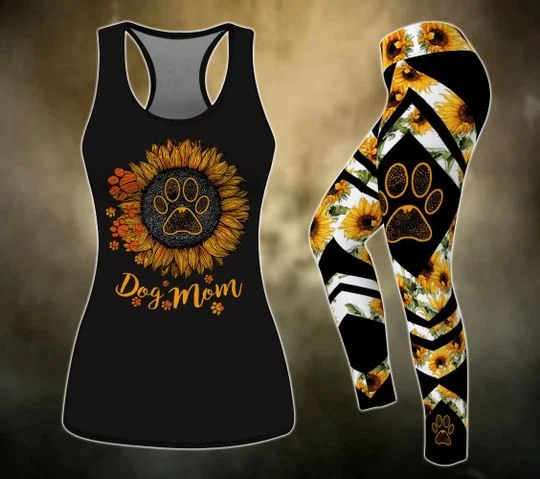 Sun Flower Dog COMBO TANK+LEGGING Outfit for women PL100402 - Amaze Style™-Apparel