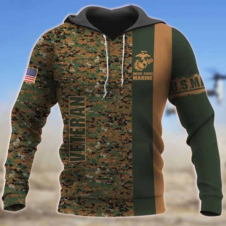 American US Marine Veteran Over Printed Unisex Deluxe Hoodie ML
