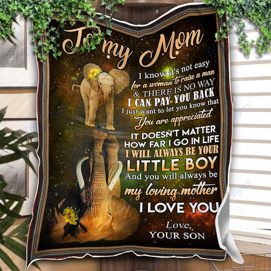 Custom Blanket Elephant Sunflower To My Mom-Best Gift For Mom Mother -Sherpa Blanket TA