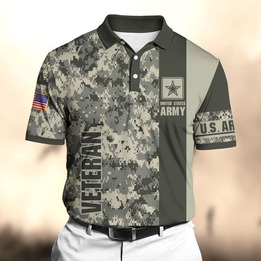 Premium Unique US Army Veteran Polo All Over Printed Shirt For Man