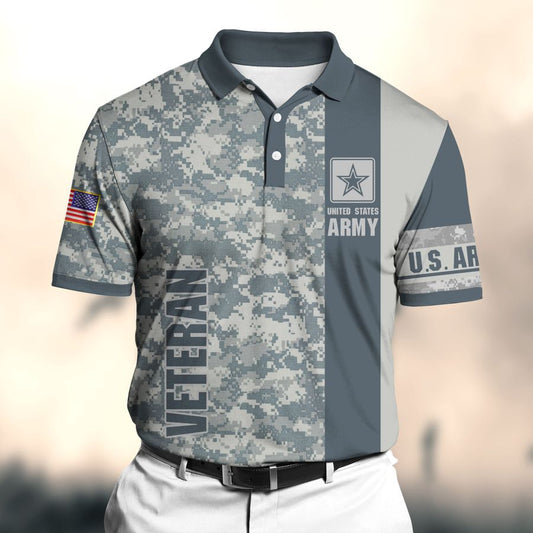 Premium Unique US Army Veteran Polo All Over Printed Shirt For Man