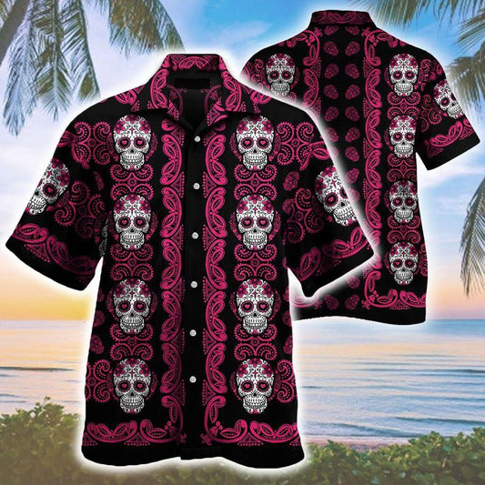 Sugar Skull Red And White Pattern Hawaii Shirt 160721018.CTA