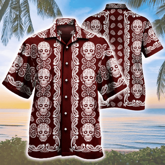 Sugar Skull Red And White Pattern Hawaii Shirt 160721016.CTA