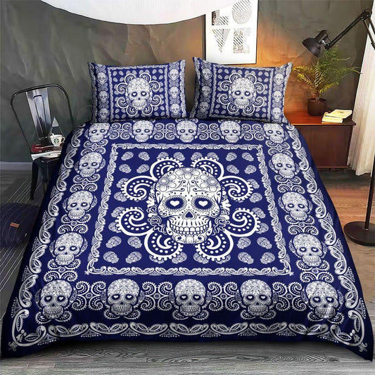 Sugar Skull Navy And White Pattern Premium Bedding Set 15072104.CTN