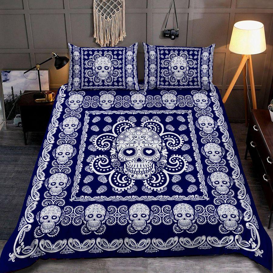Sugar Skull Navy And White Pattern Premium Bedding Set 15072104.CTN