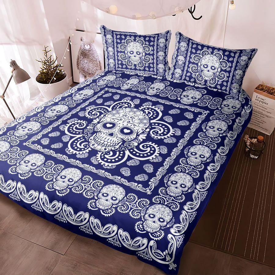 Sugar Skull Navy And White Pattern Premium Bedding Set 15072104.CTN