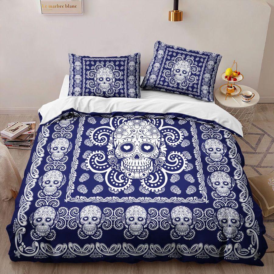 Sugar Skull Navy And White Pattern Premium Bedding Set 15072104.CTN