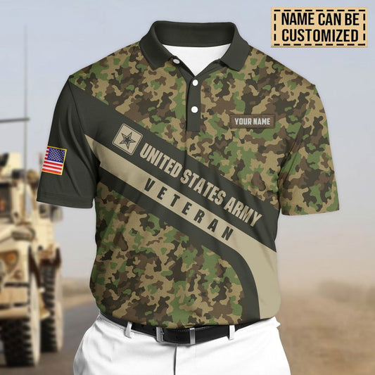 Premium Unique U.S Army Veteran Polo All Over Printed Personalized Shirt