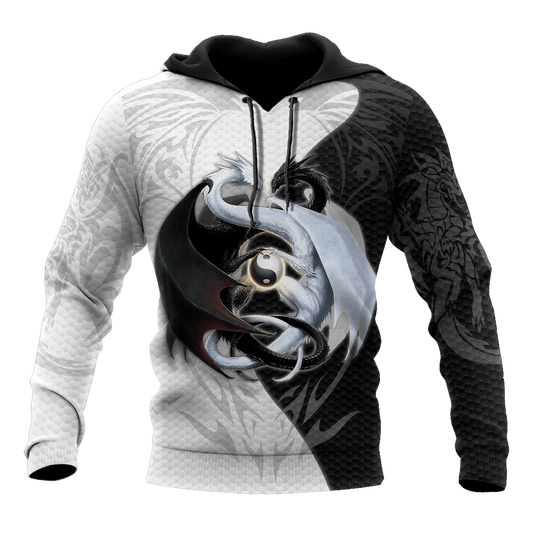 Black And White Dragon 3D Hoodie Shirt For Men And Women