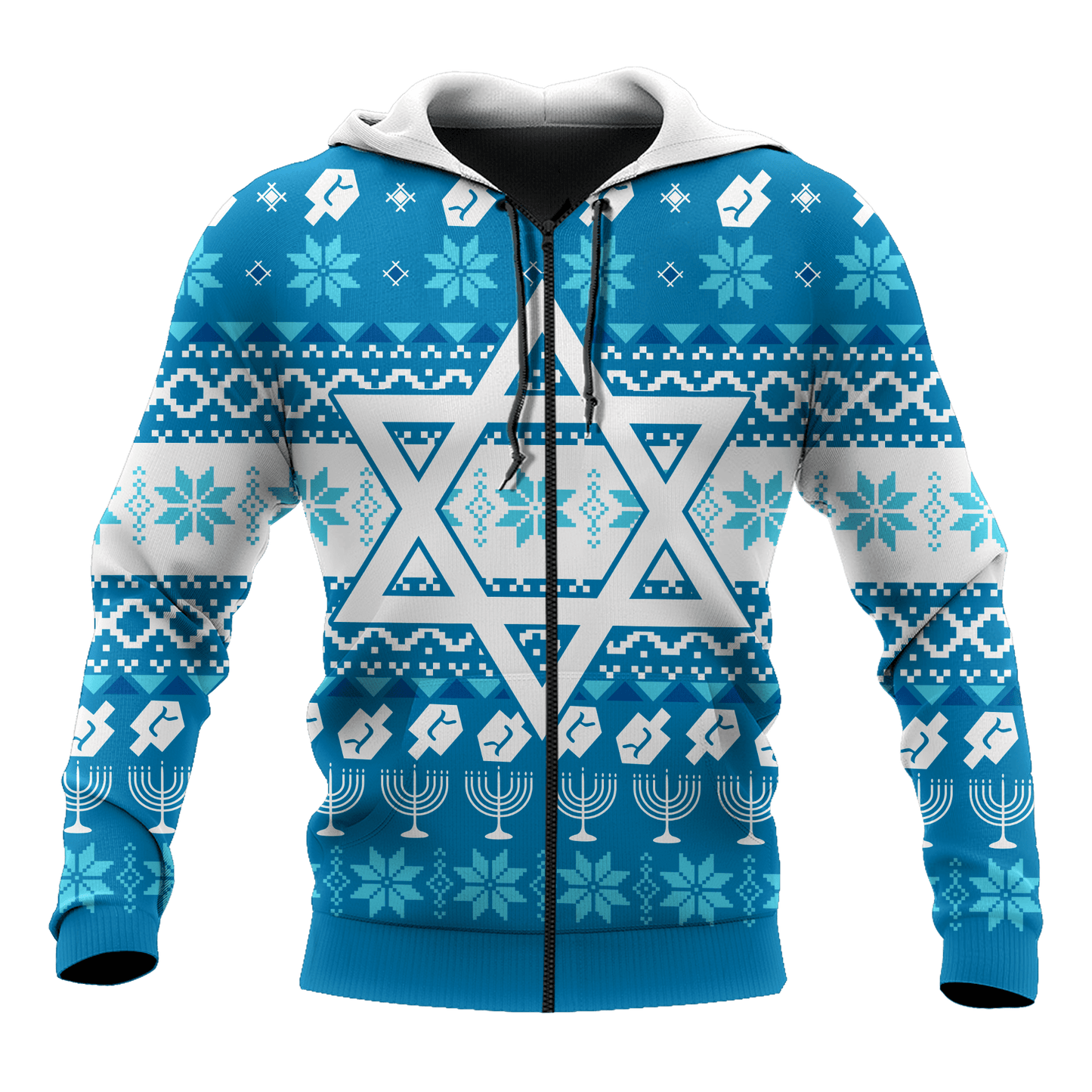 Blue Pattern Star Of David Hanukkah Hoodie MEI