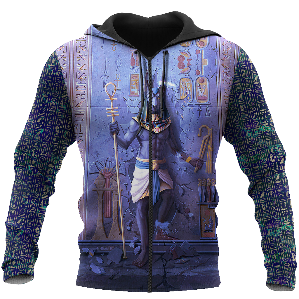 Anubis Face Blue Egypt Ancient 3D All Over Printed Clothes-Apparel-MP-Zipped Hoodie-S-Vibe Cosy™