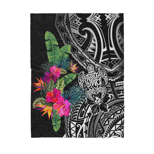 Amazing Hibiscus Flower Turtle Sherpa Blanket