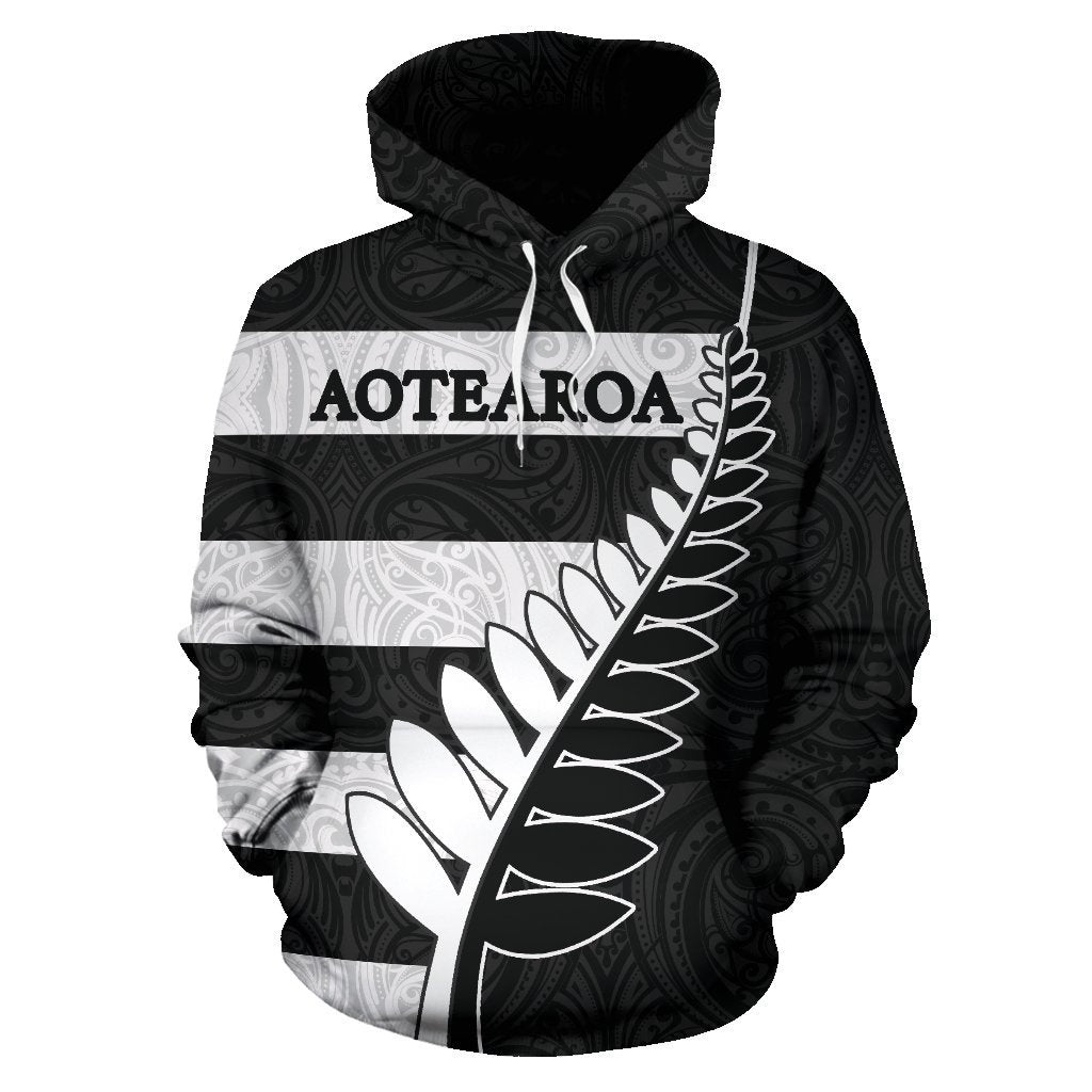 Aotearoa-New Zealand Hoodie Silver Fern - Black PL - Amaze Style™-Apparel