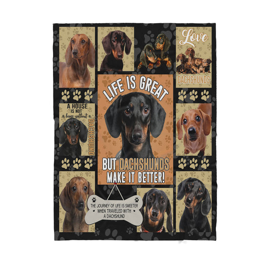 Custom Blanket Dachshund Wiener Make Life Better - Sherpa Blanket DL