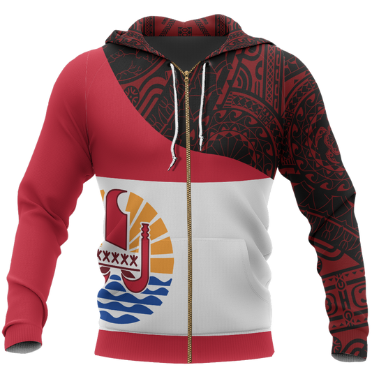 Tahiti Flag Curve Concept Allover Zip Hoodie A0 - Amaze Style™-Apparel