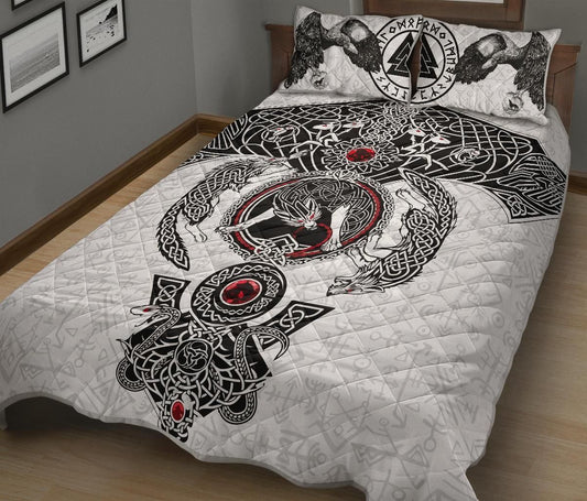 Viking Quilt Bed Set Odin's Ravens Fenrir Skoll And Hati Valknut-Amaze Style™-Quilt Bed Set-Twin-White-Vibe Cosy™