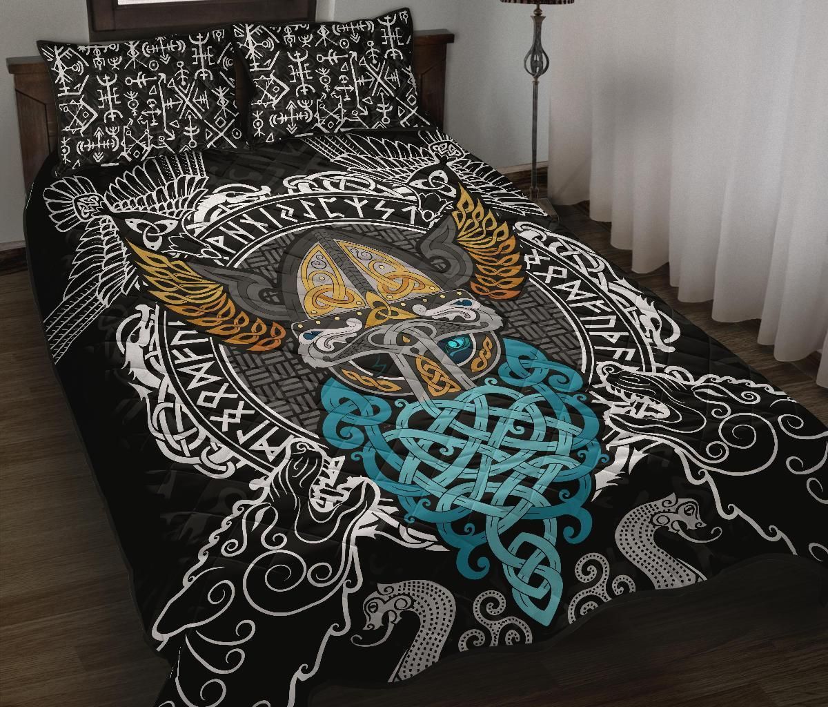 Viking Quilt Bed Set - Odin Helmet Valnut Helm Of Awe Odin HP27052001-Amaze Style™-Quilt Bed Set - Viking-Twin-Vibe Cosy™