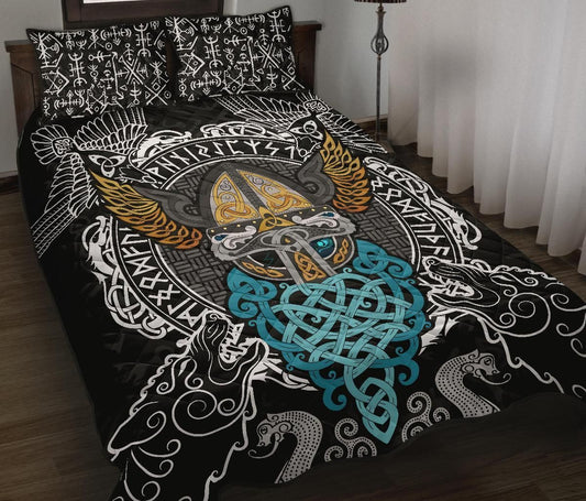 Viking Quilt Bed Set - Odin Helmet Valnut Helm Of Awe Odin HP27052001-Amaze Style™-Quilt Bed Set - Viking-Twin-Vibe Cosy™