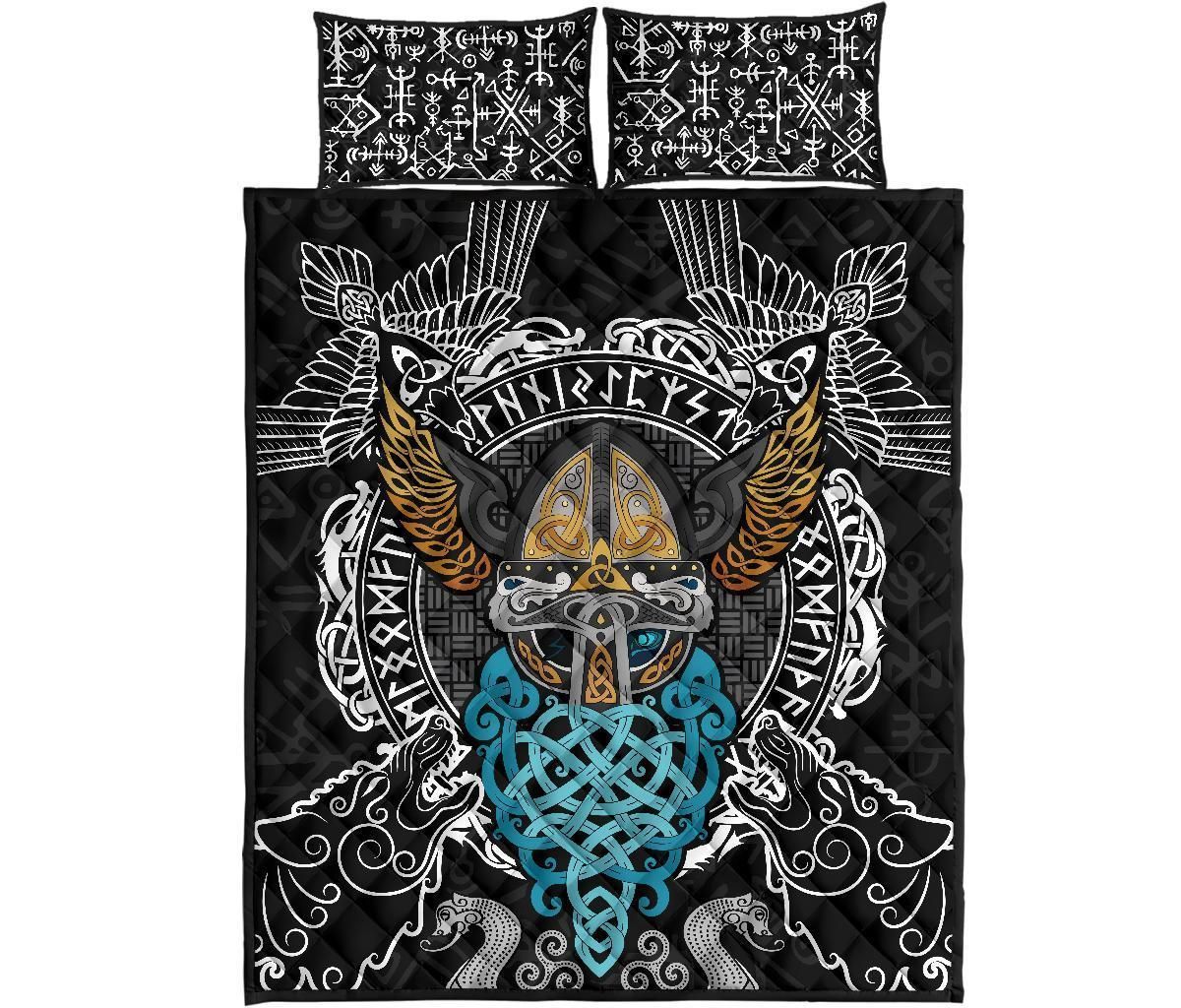 Viking Quilt Bed Set - Odin Helmet Valnut Helm Of Awe Odin HP27052001-Amaze Style™-Quilt Bed Set - Viking-Twin-Vibe Cosy™