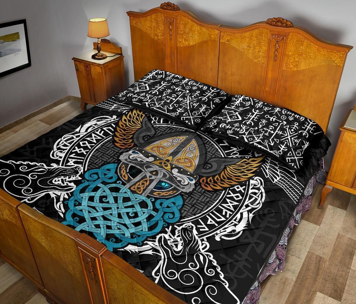 Viking Quilt Bed Set - Odin Helmet Valnut Helm Of Awe Odin HP27052001-Amaze Style™-Quilt Bed Set - Viking-Twin-Vibe Cosy™