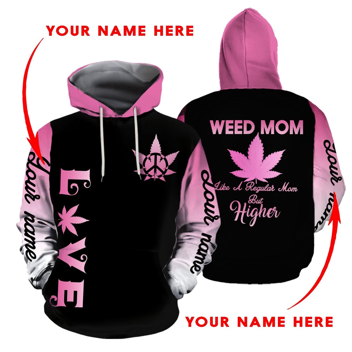 ™ 420 Hoodie Weed Mom 3D all over print Black Pink HD00594