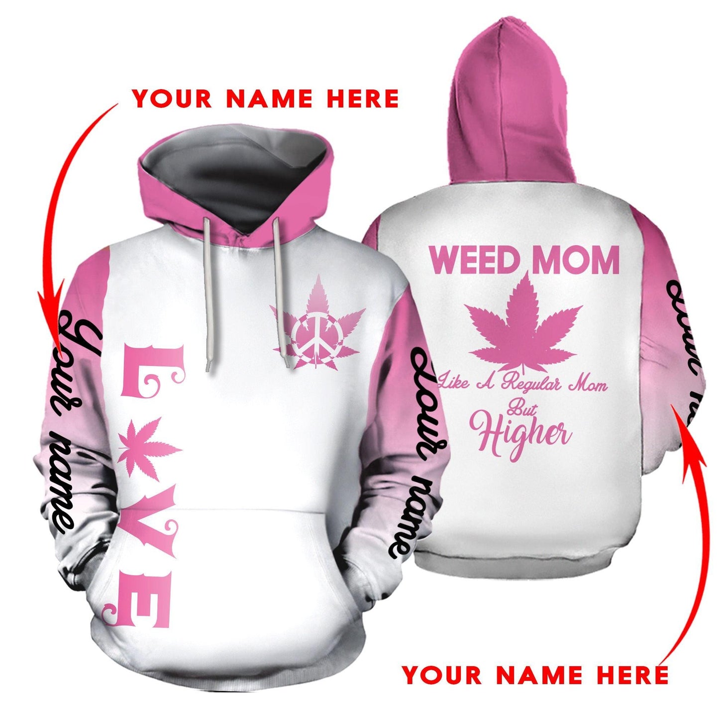 ™ 420 Hoodie Weed Mom 3D all over print White Pink HD00700