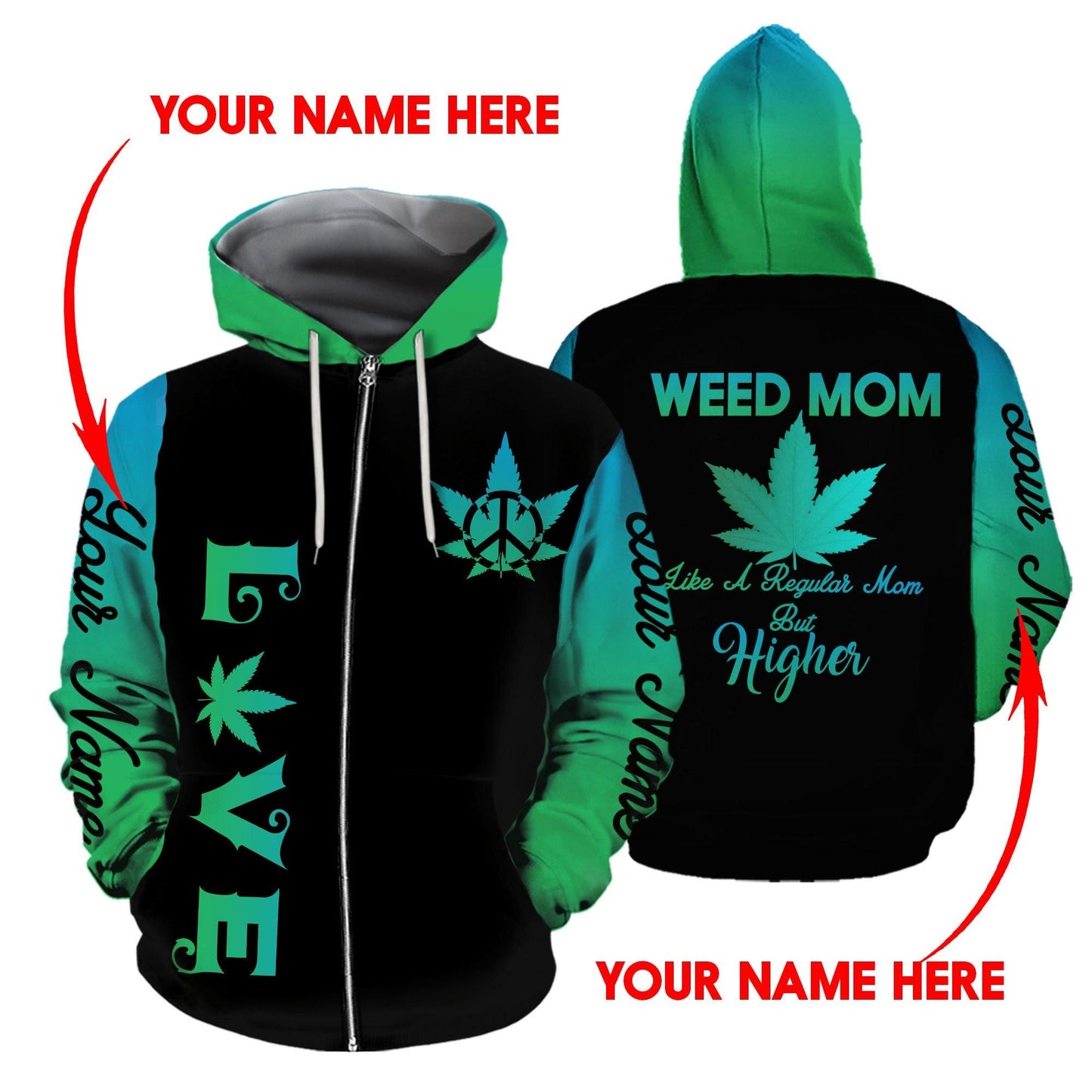 ™ 420 Hoodie Weed Mom 3D all over print Black Green HD00666