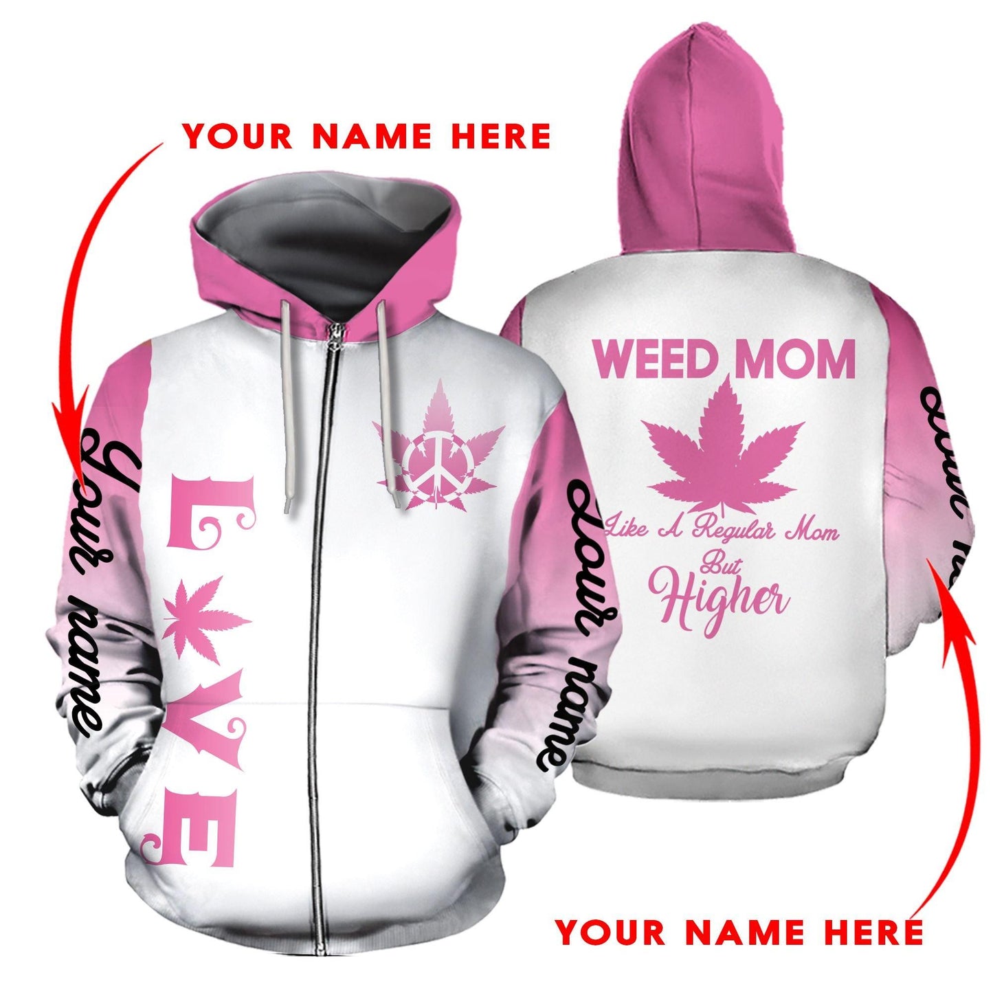 ™ 420 Hoodie Weed Mom 3D all over print White Pink HD00700
