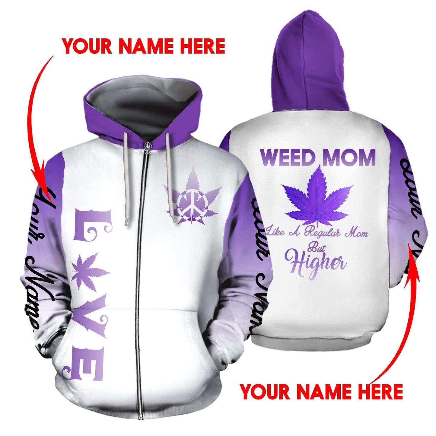 ™ 420 Hoodie Weed Mom 3D all over print White Purple HD00702