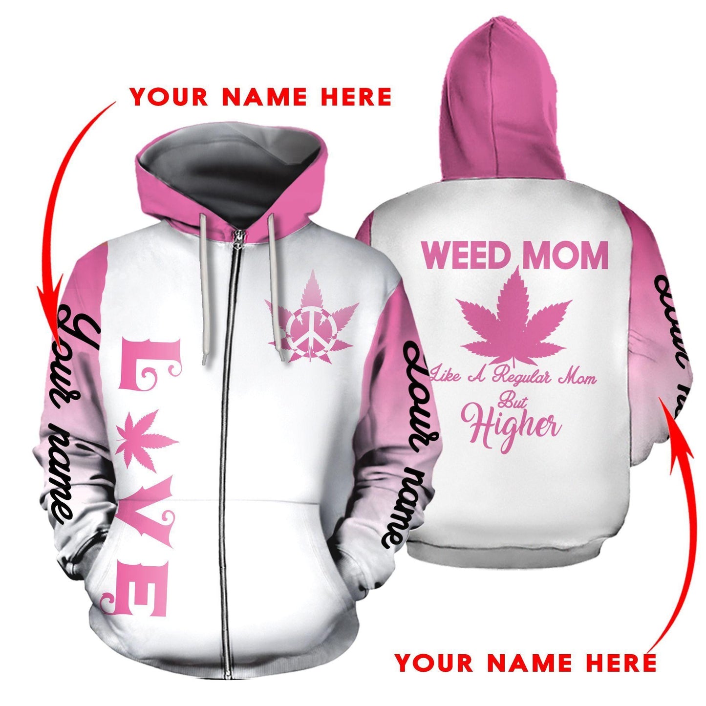 ™ 420 Hoodie Dress Weed Mom 3D all over print White Pink HD00700