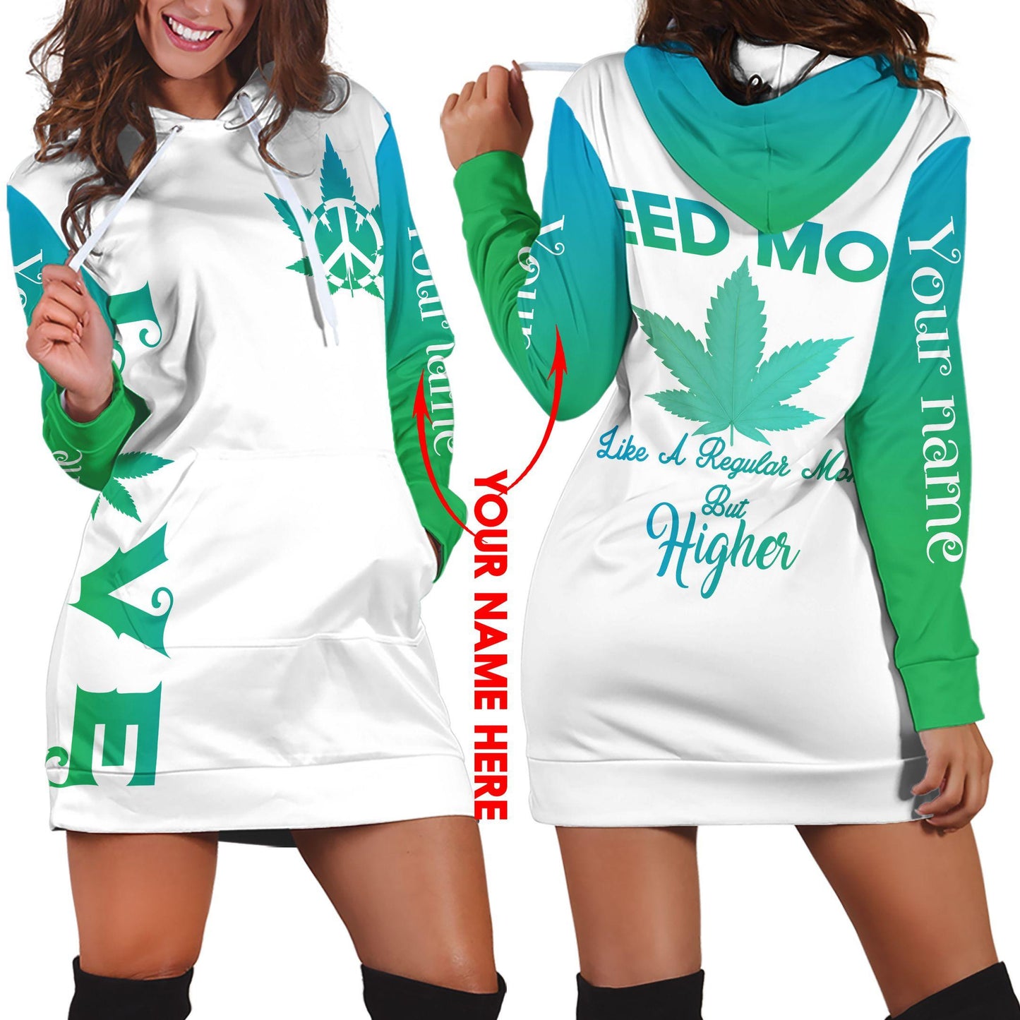 ™ 420 Hoodie Weed Mom 3D all over print White Green HD00697