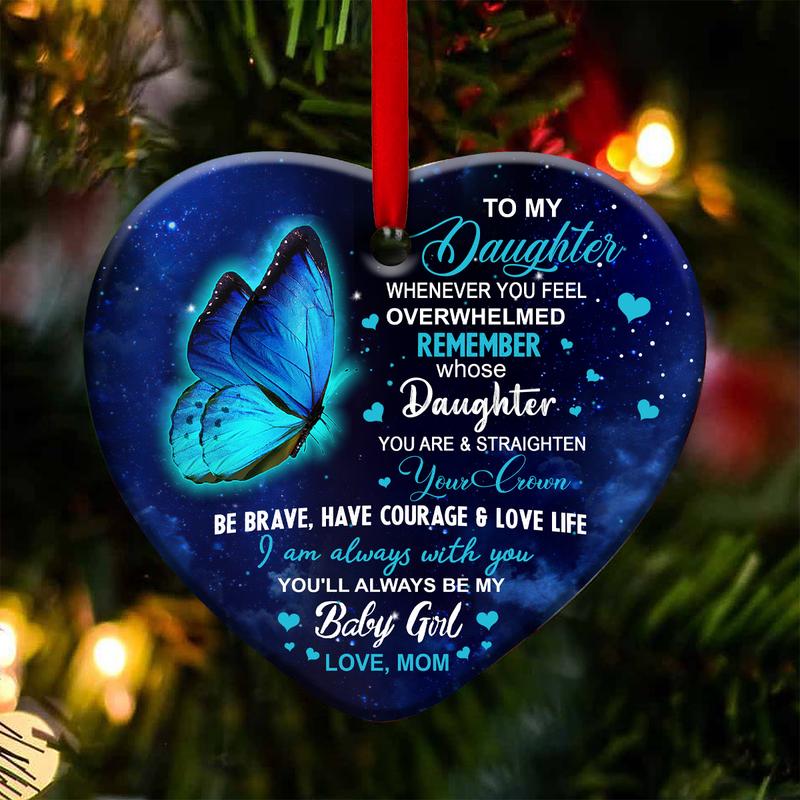 Butterfly Daughter Love You To The Moon And Back Heart Ornament, Memorial Gifts On Christmas Occasion
