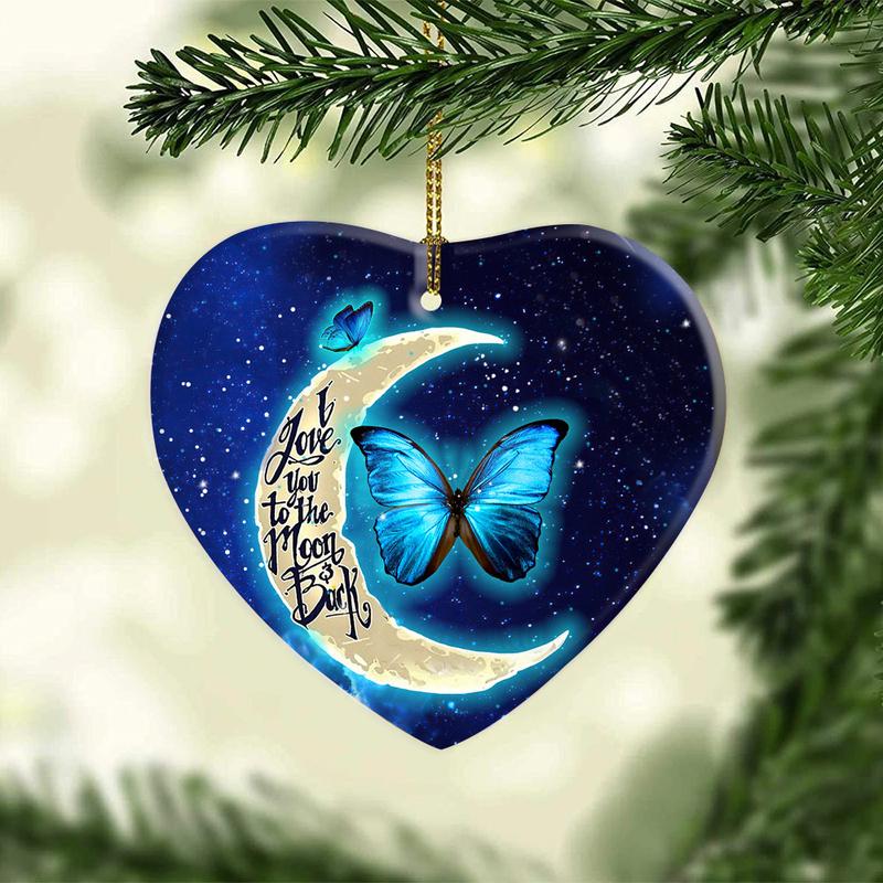 Butterfly Daughter Love You To The Moon And Back Heart Ornament, Memorial Gifts On Christmas Occasion