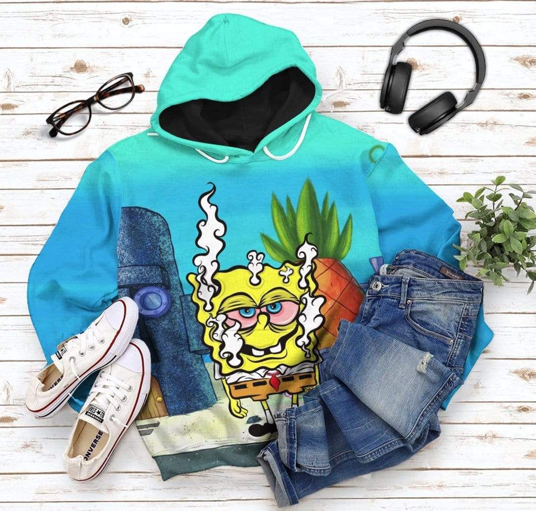 Flowermoonz 3D SpongeBob Smoke Weed Everyday Custom Hoodie Apparel