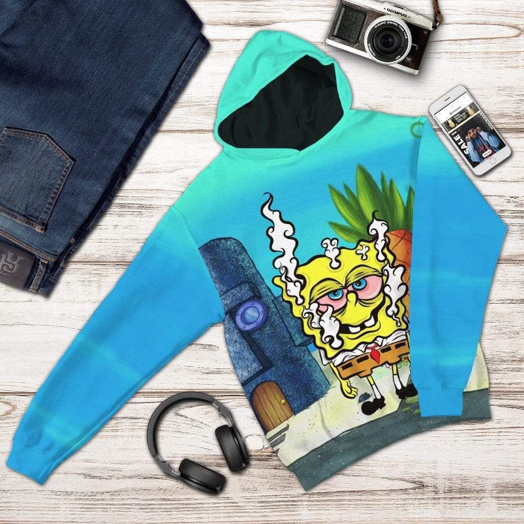 Flowermoonz 3D SpongeBob Smoke Weed Everyday Custom Hoodie Apparel