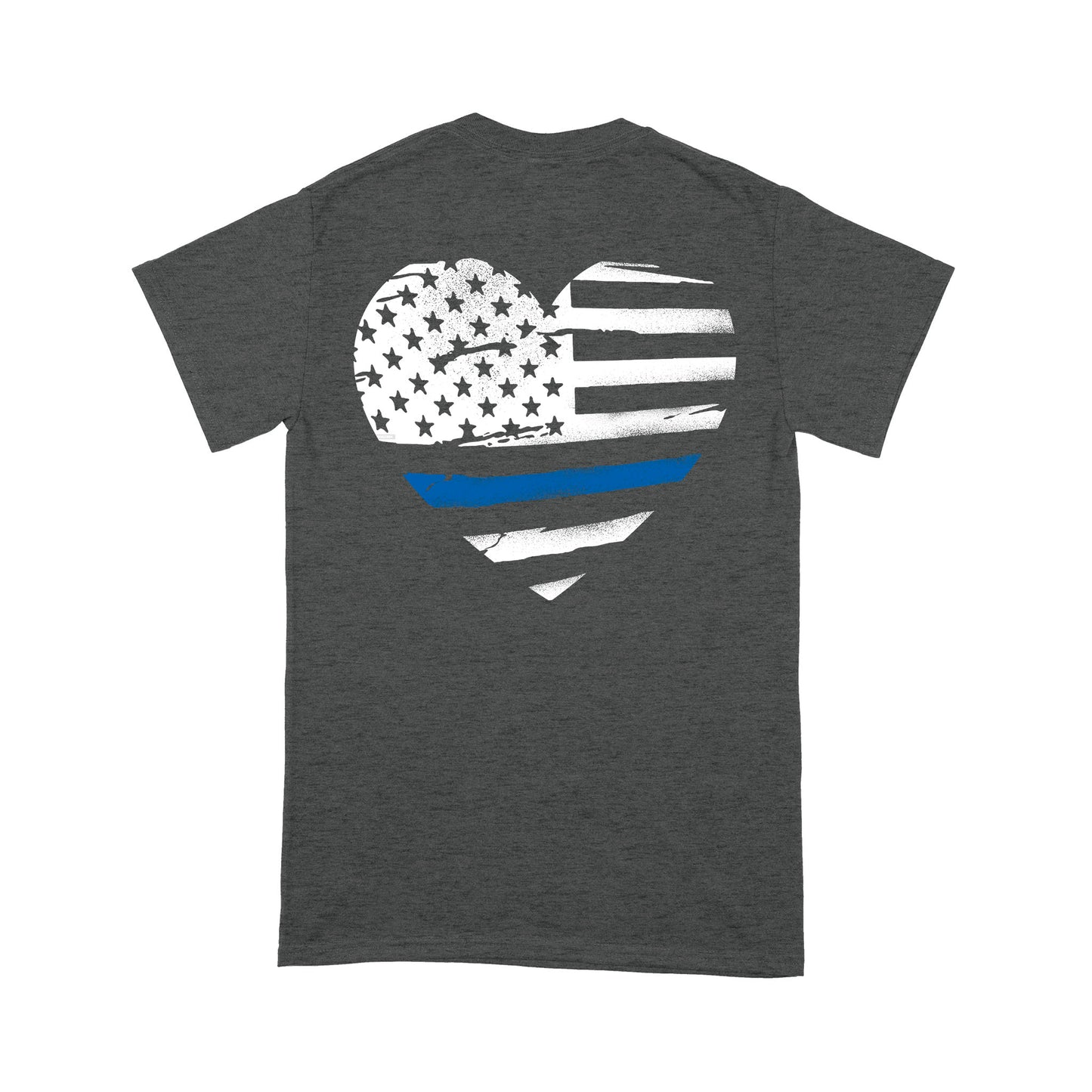 Thin Blue Line Distressed Heart (Front & Back) Standard T-Shirt Police Tee