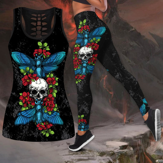 Butterfly Love Skull and Tattoos tanktop & legging outfit for women QB05192001 - Amaze Style™-Apparel