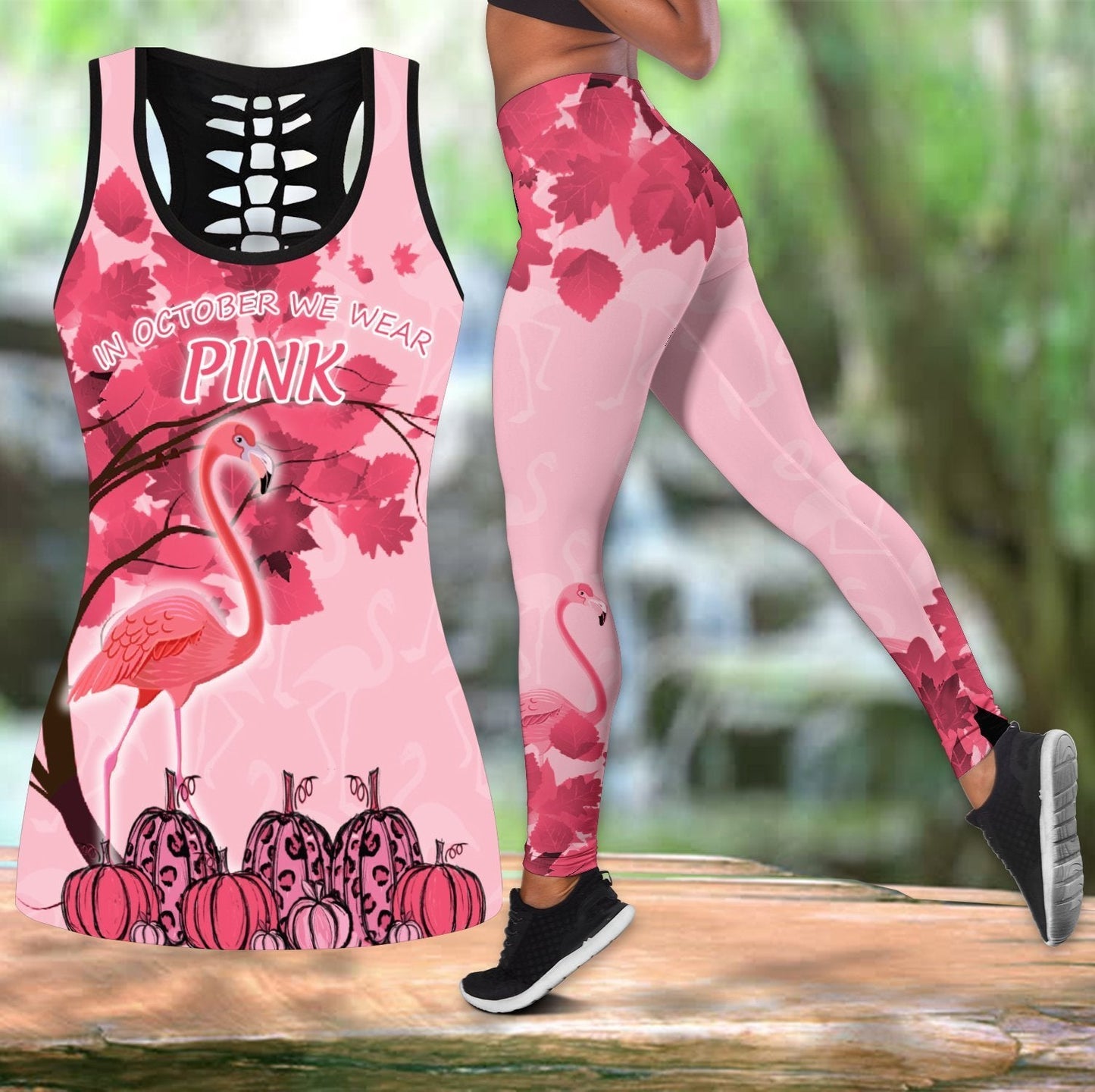 Beautiful In October We Wear Pink Flamingo Yoga Outfit For Women MEI08282003-MEI