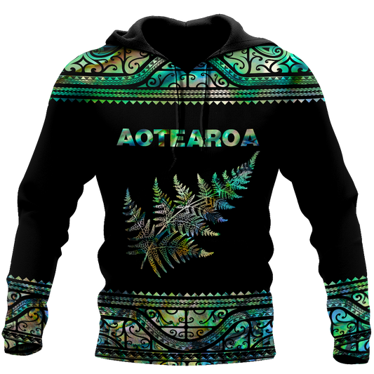 Aoteatoa New Zealand Maori Silver Fern Paua Shell 3D Unisex Hoodie