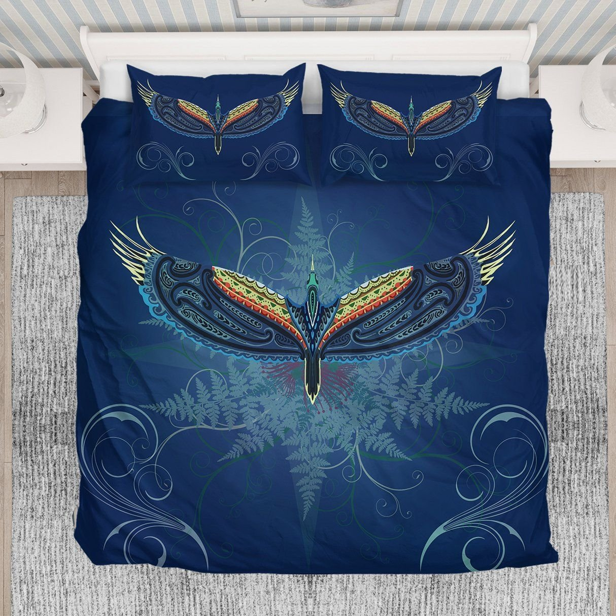 Tui bird with silver fern bedding set