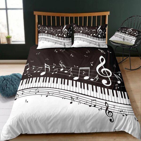 B&W Piano Music Note Bedding Set