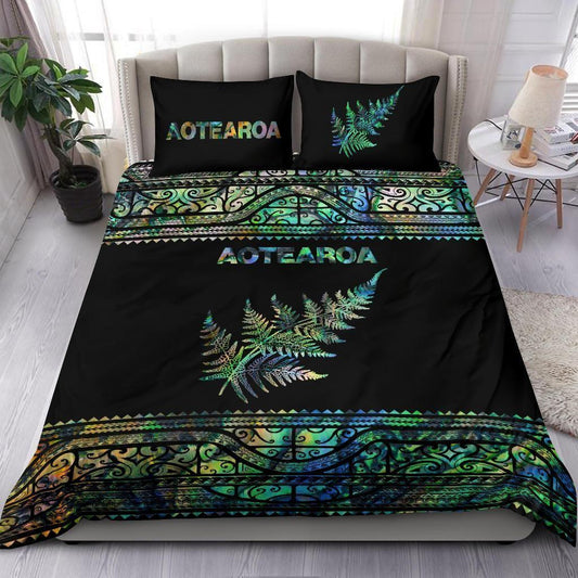 Aoteatoa New Zealand Maori  Silver Fern - Paua Shell 3D All Over Printed Bedding Set
