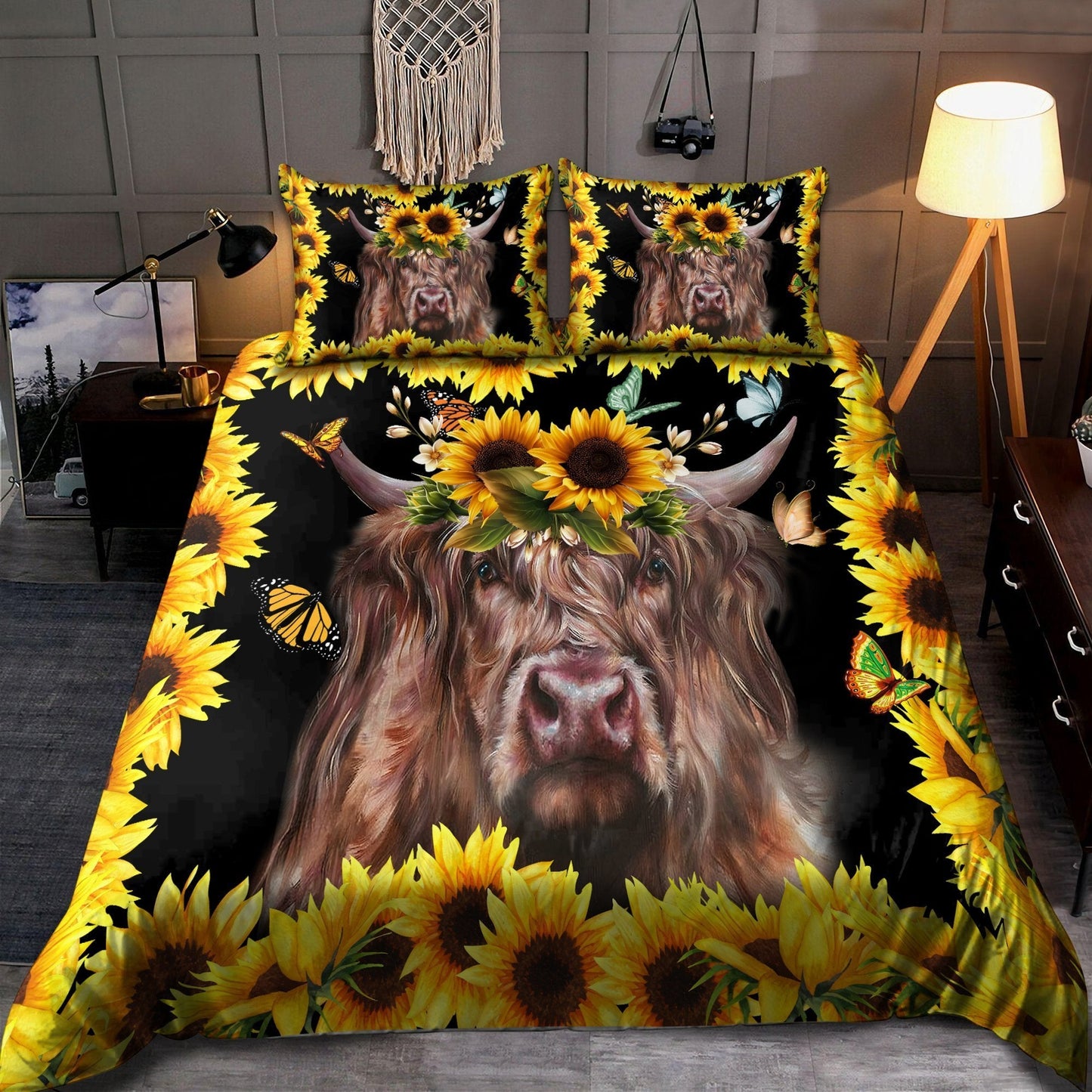 Beautiful Highland Cow And Sunflowers Bedding Set HHT21092003-MEI