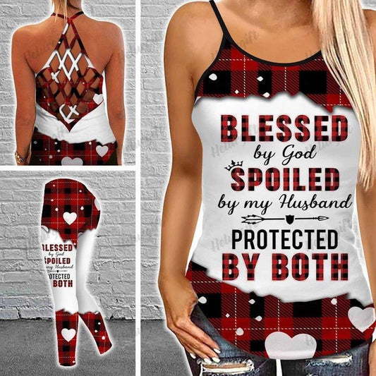 Blessed By God Spoiled By My Husband Red Buffalo Combo Legging Camisole Tank 14062105.CTA