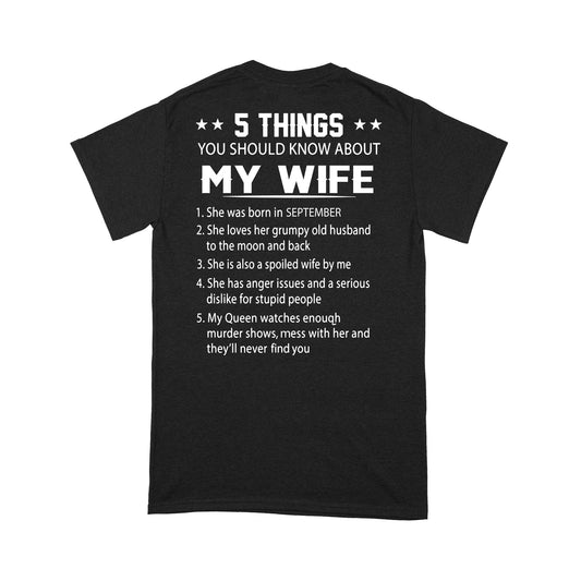 5 Things You Should Know About My Wife Standard T-Shirt Back Print Personalized Tee