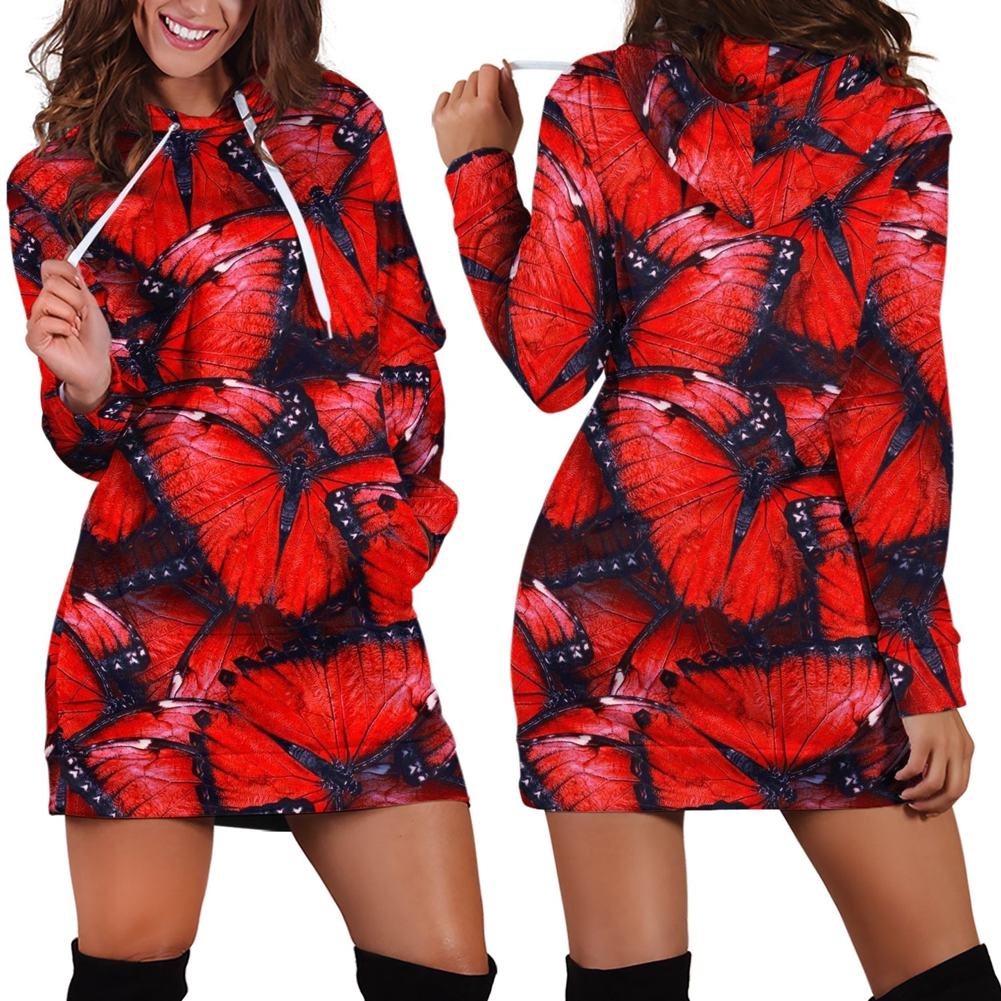 3D All Over Red Butterflies Hoodie Dress Leggings Blanket - Amaze Style™-Apparel